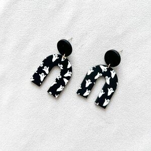 Black Ghost Embossed Drop Stud Earrings